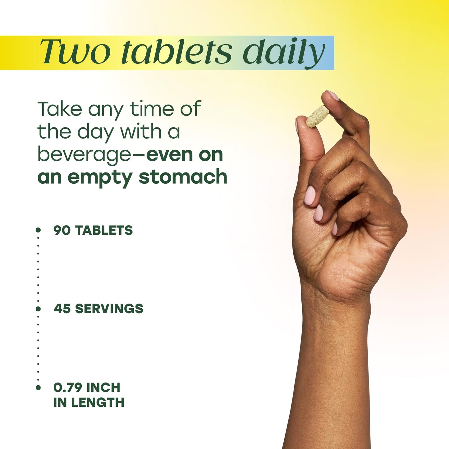 Close-up view of the ninety tablets inside the MegaFood hair skin and nails supplement bottle.