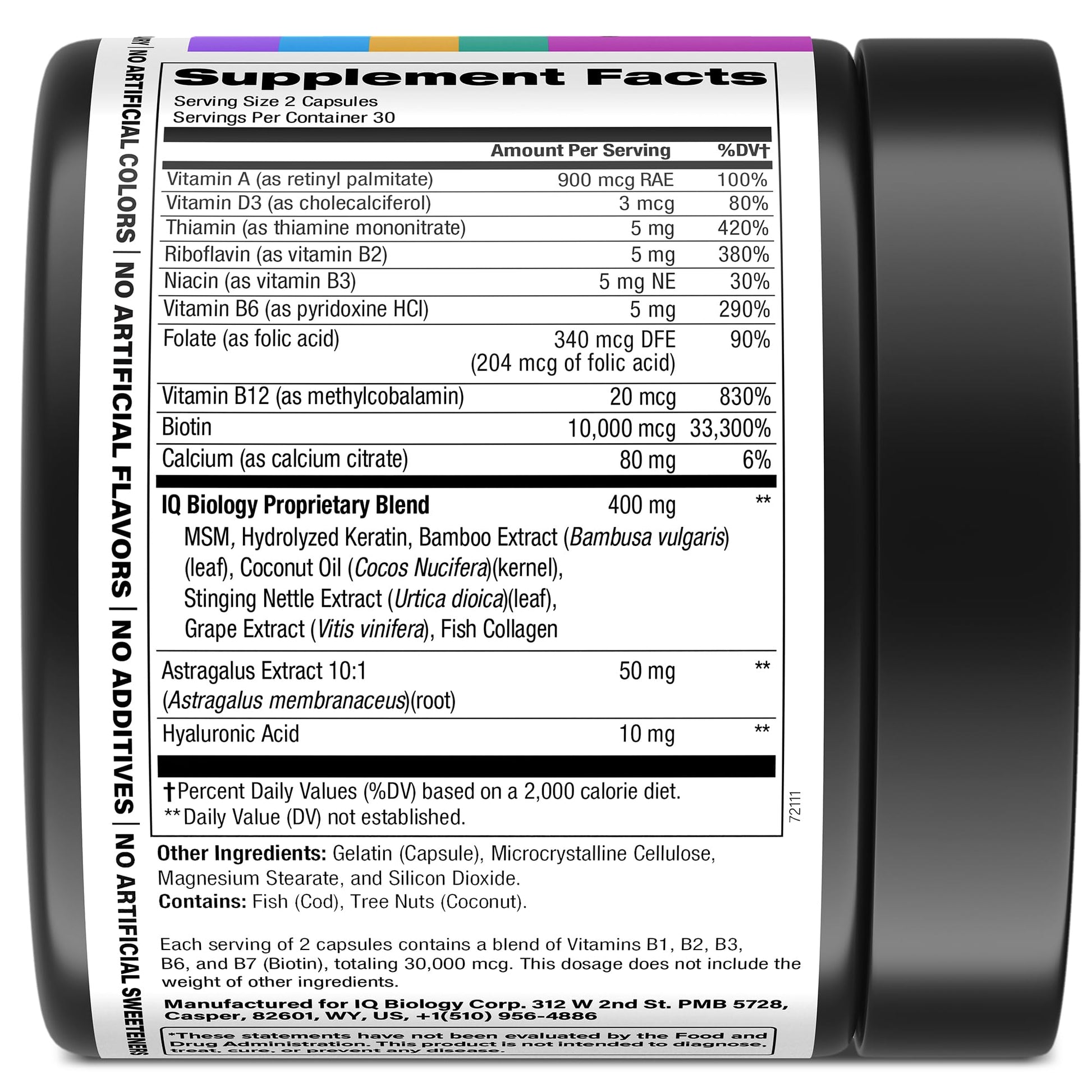 IQ BIOLOGY Biotin and Keratin complex 60 capsules bottle on clean background