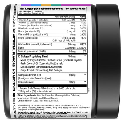 IQ BIOLOGY Biotin and Keratin complex 60 capsules bottle on clean background
