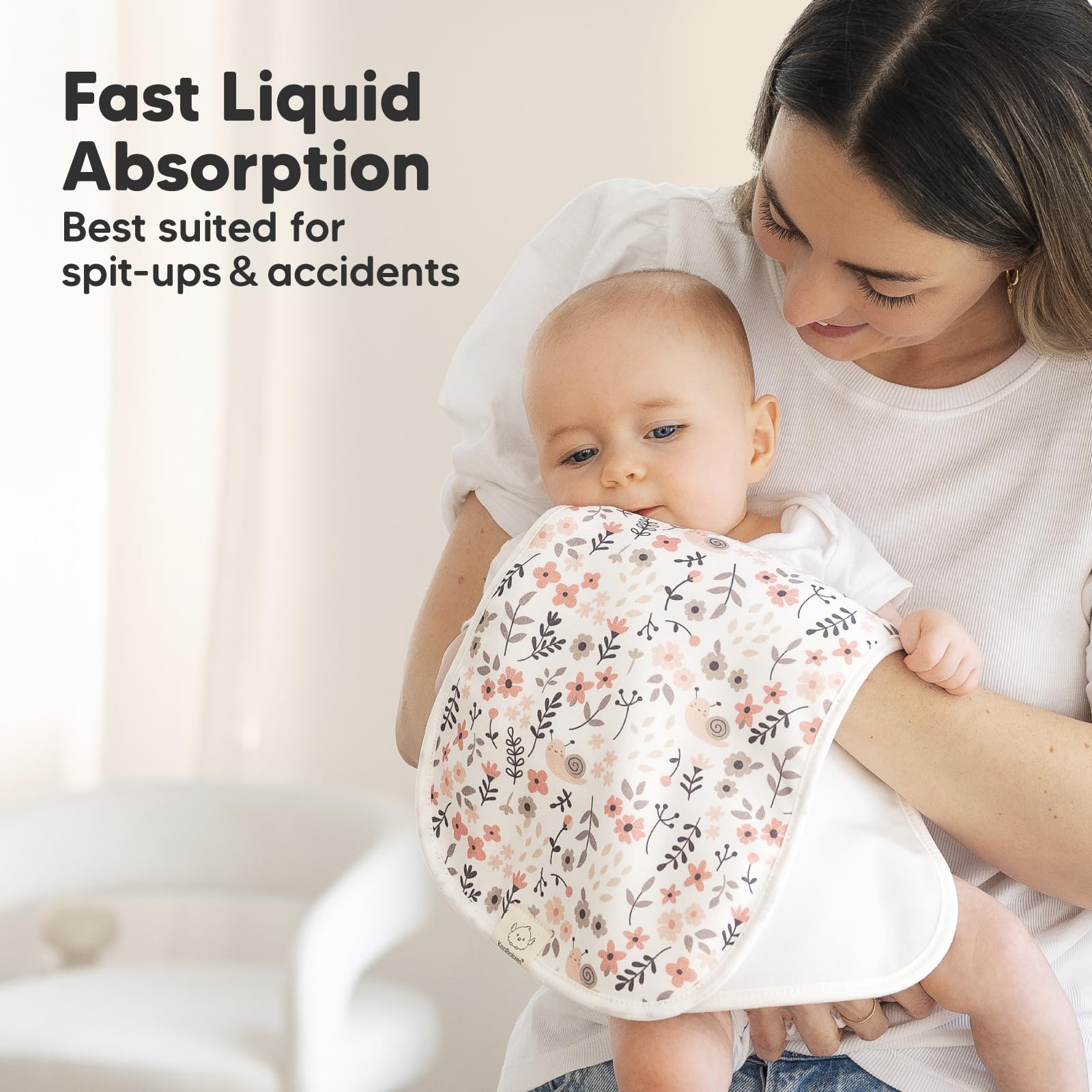 Side view of absorbent three-layer burp cloth