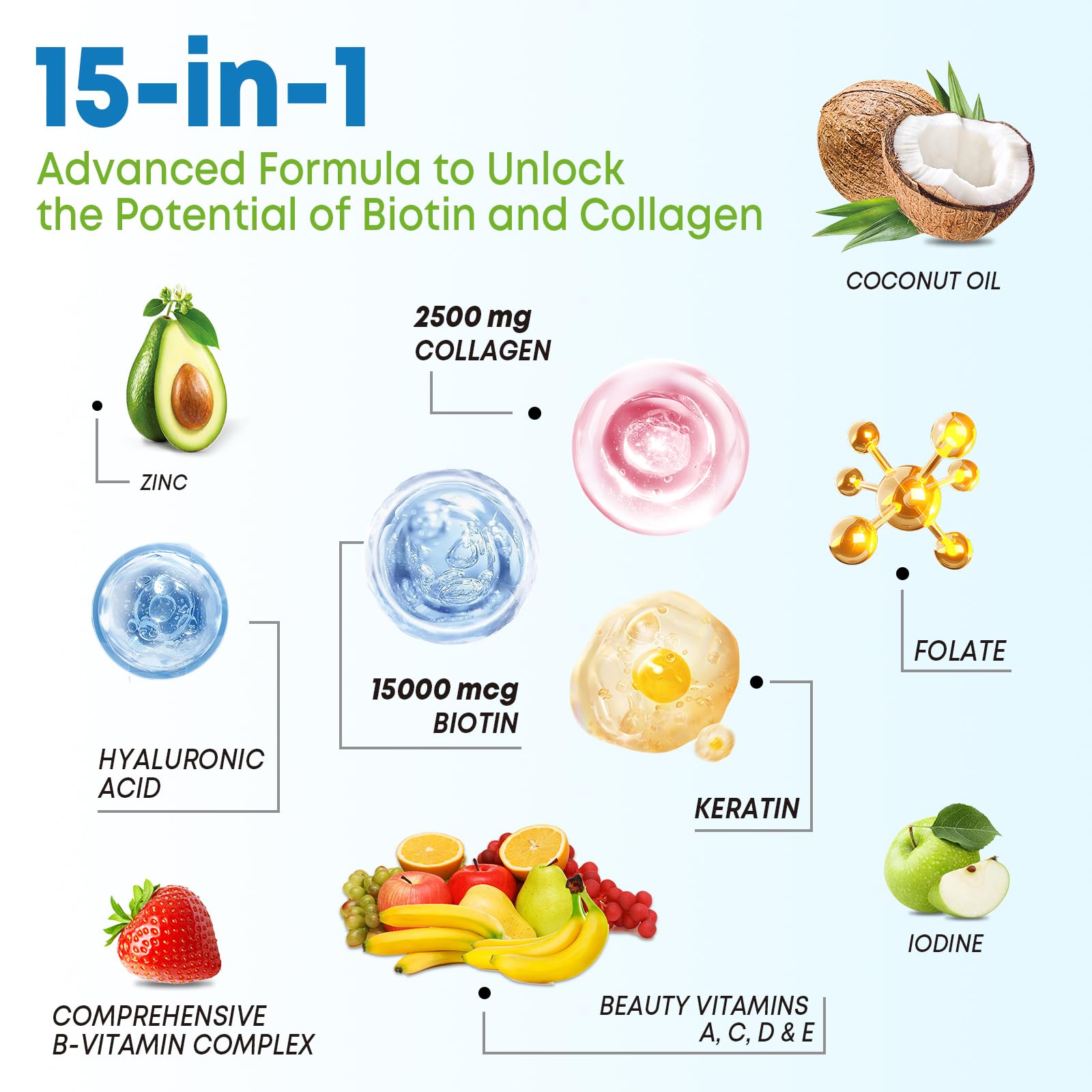 Two bottles of Vazatisi biotin collagen and keratin chewable vitamins displayed on a clean wellness background