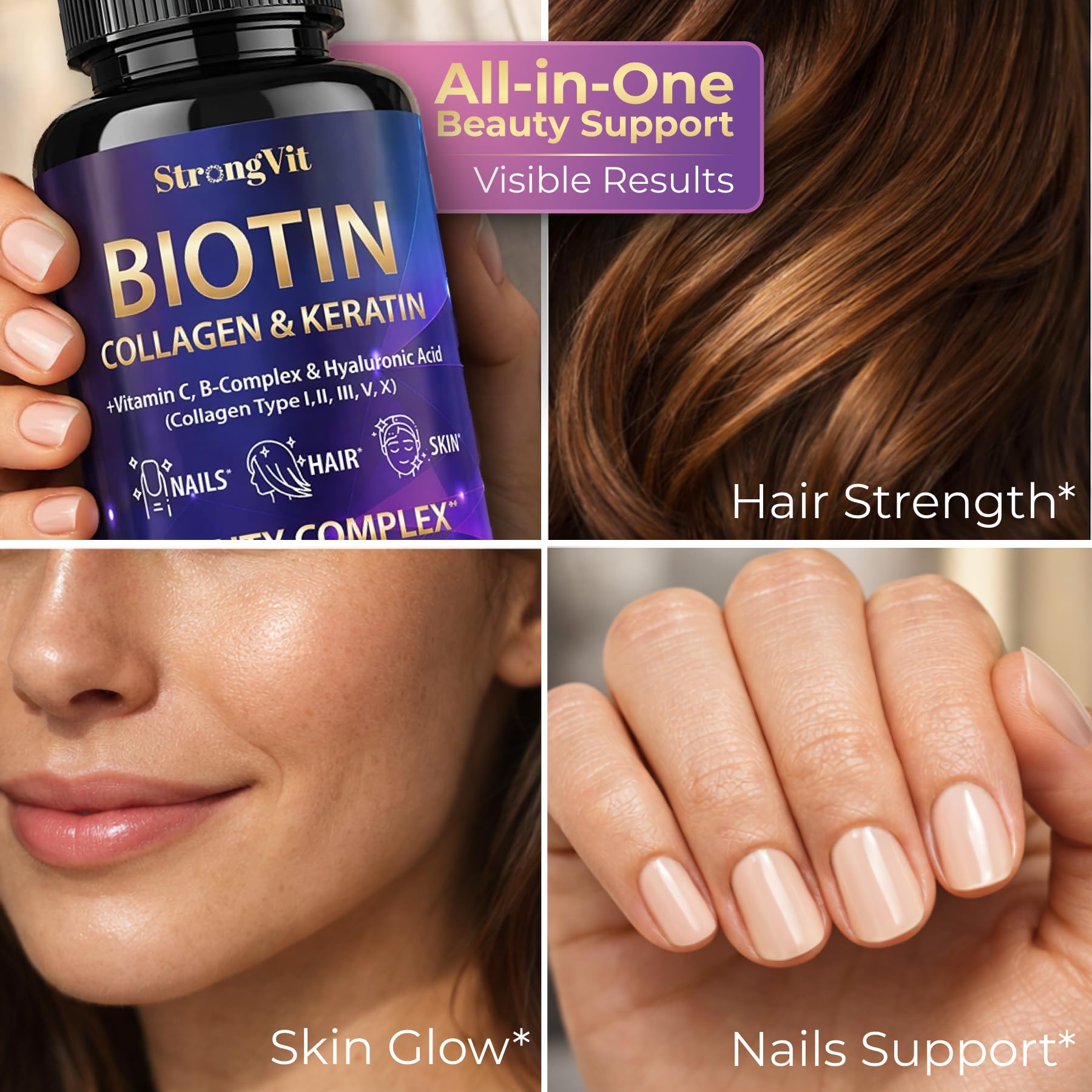 Close up of Vitboost hair growth vitamins for women imported supplement bottle