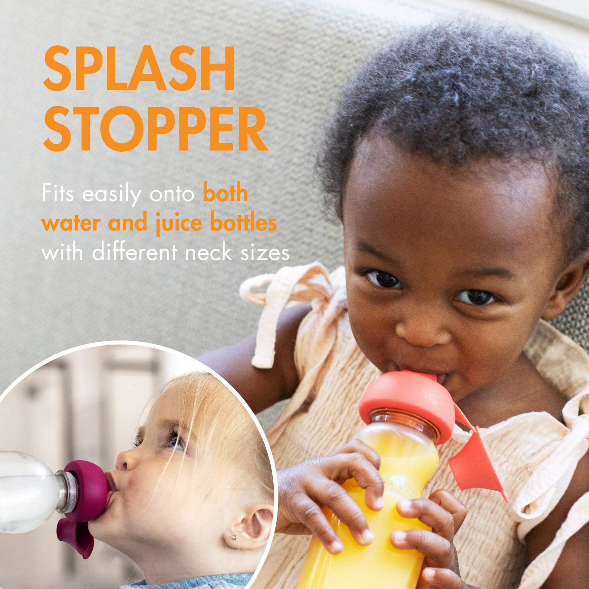 Boon Snug Sip bottle toppers showing spill-proof spout design