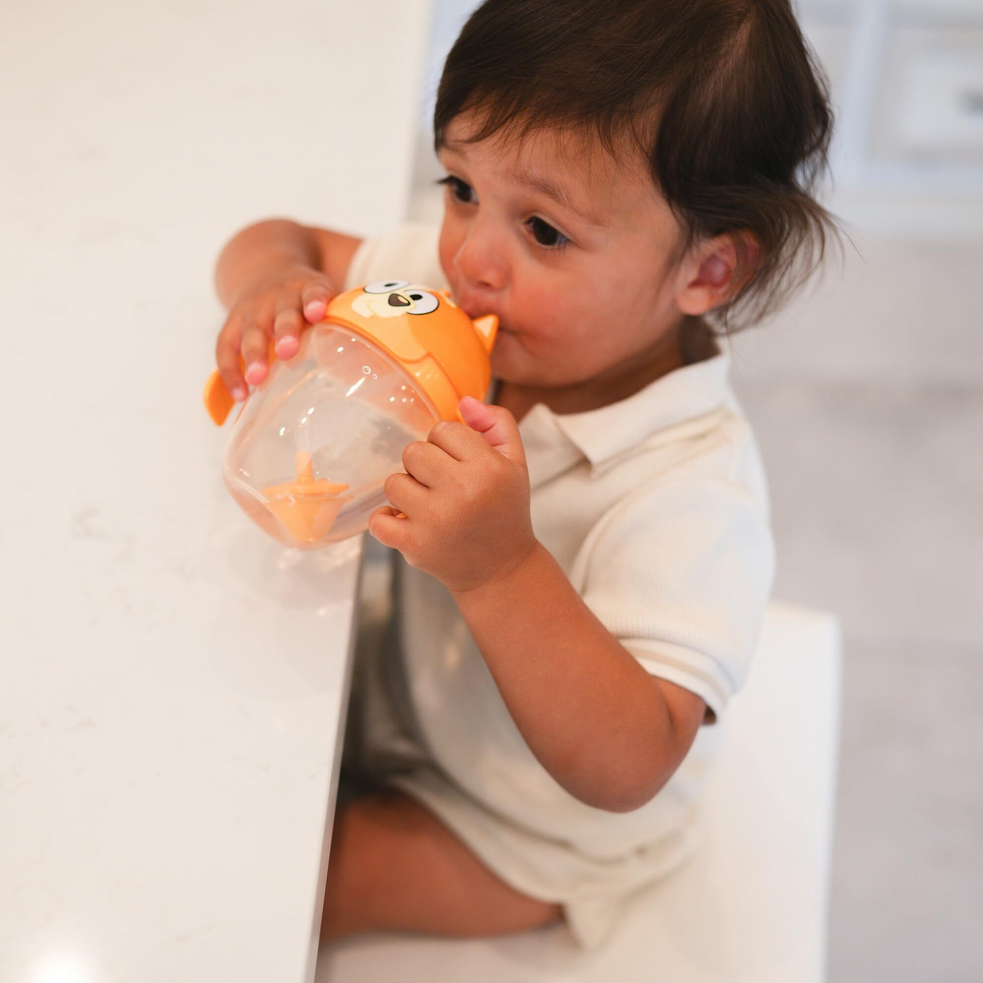 Close up of the weighted silicone straw inside the cup