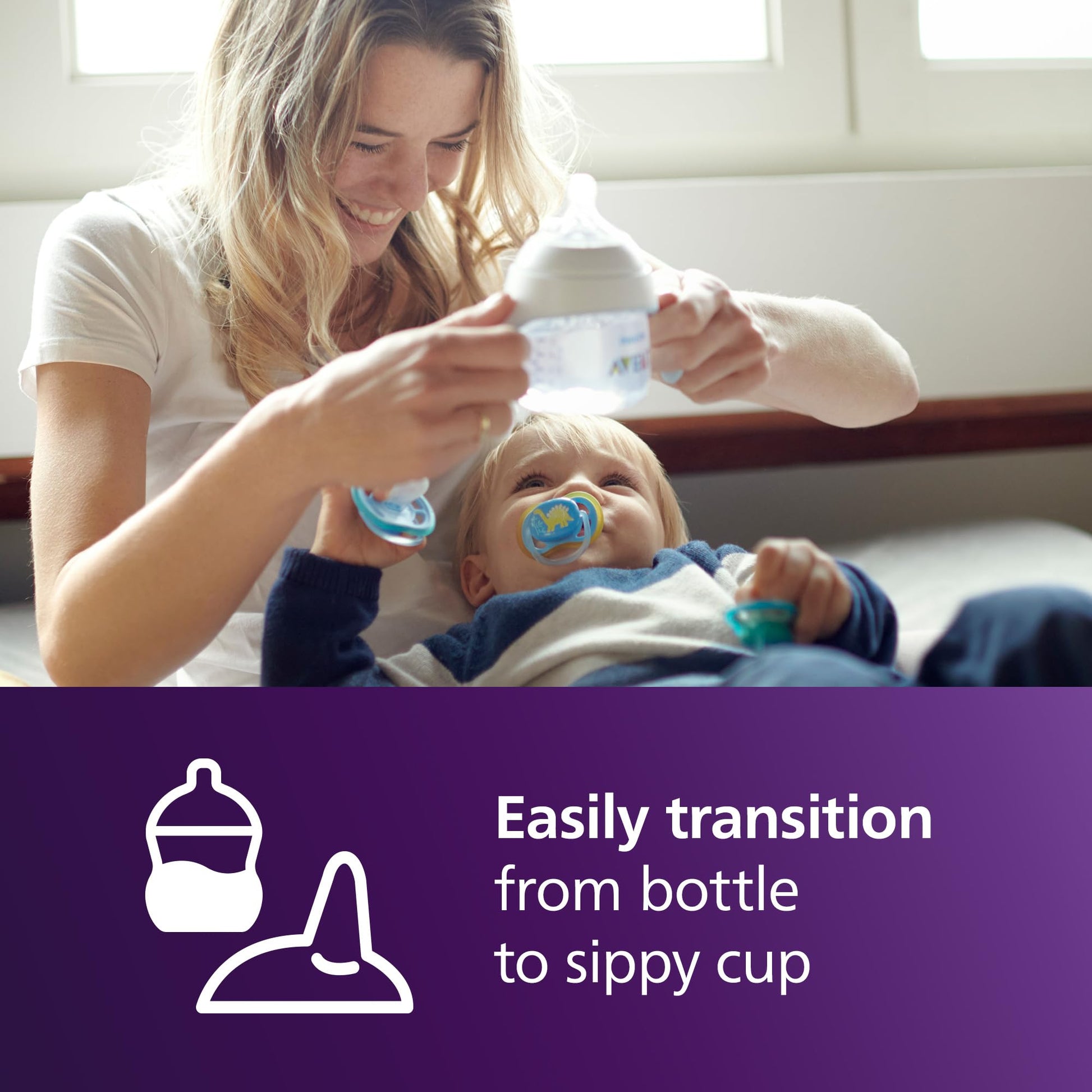 Philips Avent Natural Trainer Cup showcasing the interchangeable soft silicone spout assembly.