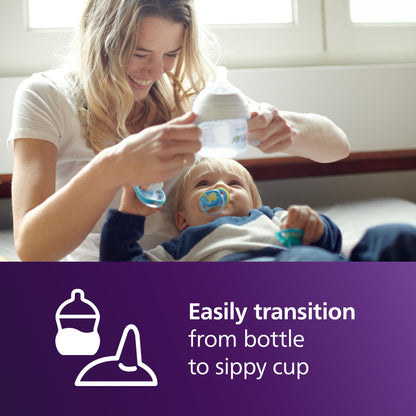 Philips Avent Natural Trainer Cup showcasing the interchangeable soft silicone spout assembly.