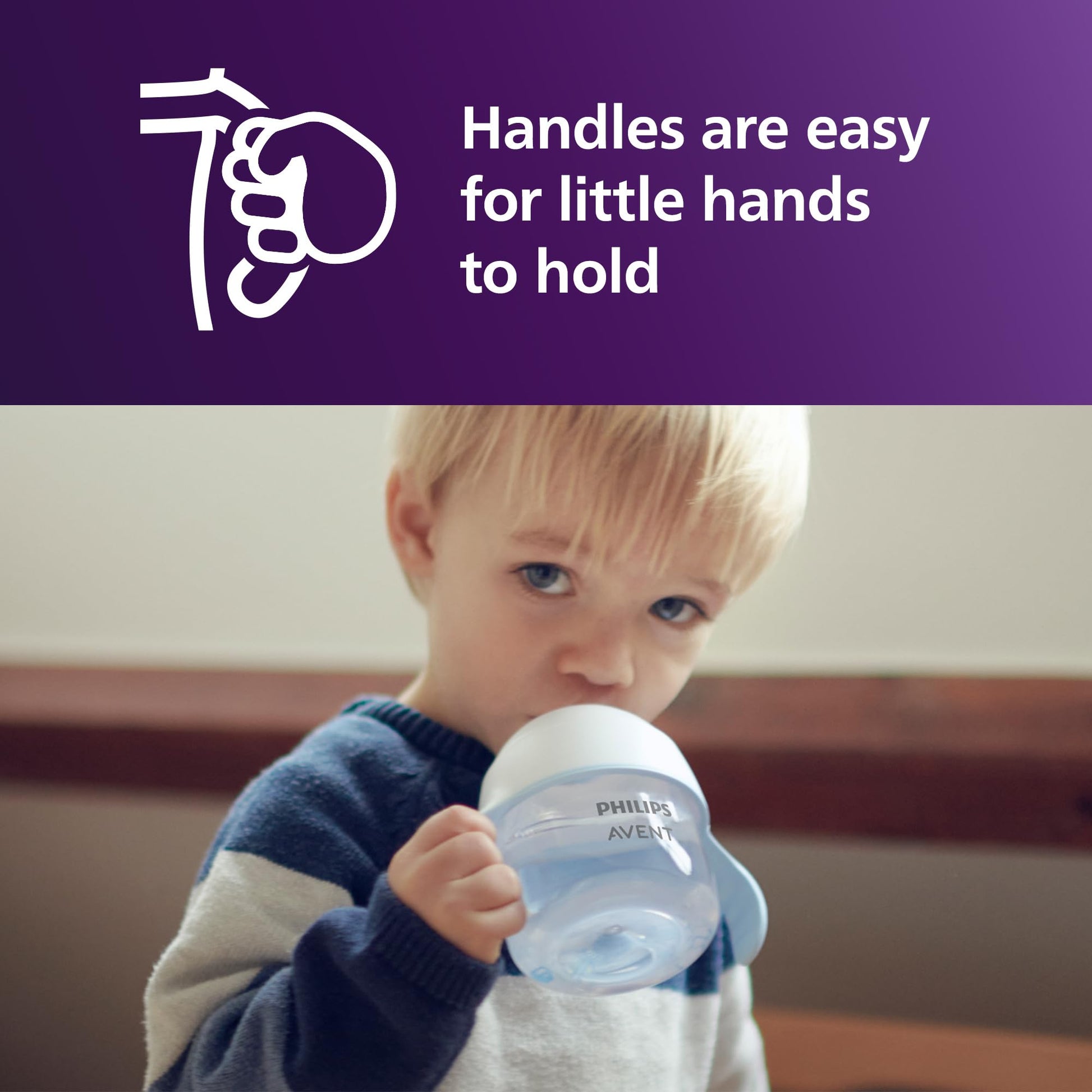 Philips Avent transition cup shown disassembled with its fewer parts for easy cleaning.