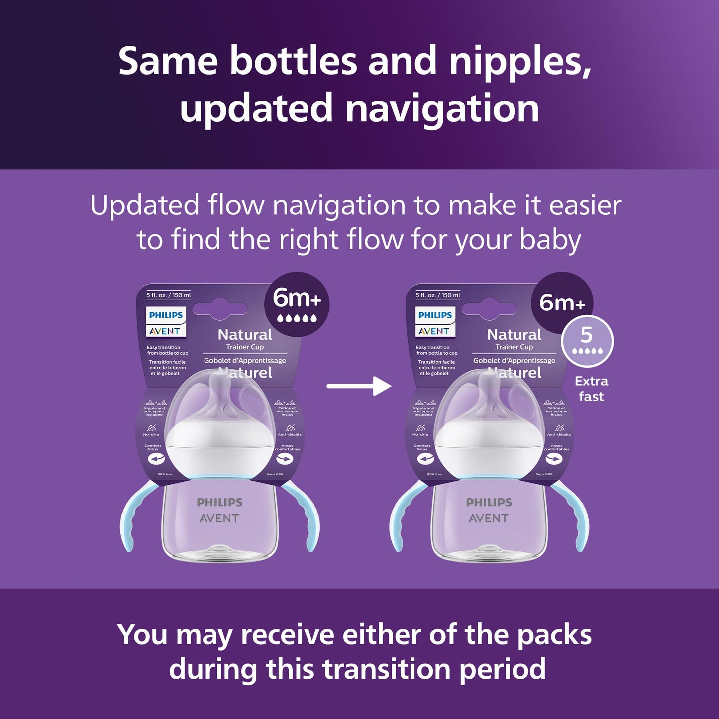 Philips Avent infant training cup retail packaging displaying the authentic imported product features.