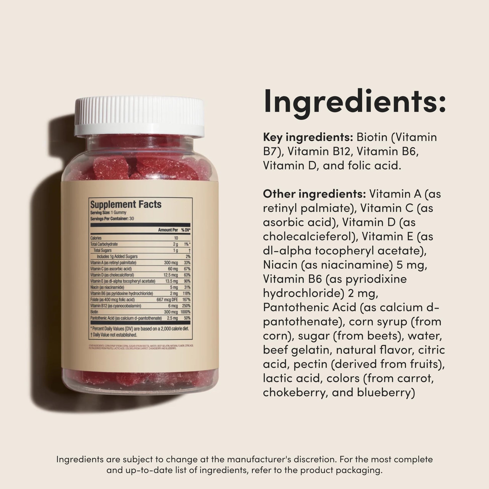 Hims And Hers Biotin Builder packaging emphasizing vitamins B6 B12 and D text labels