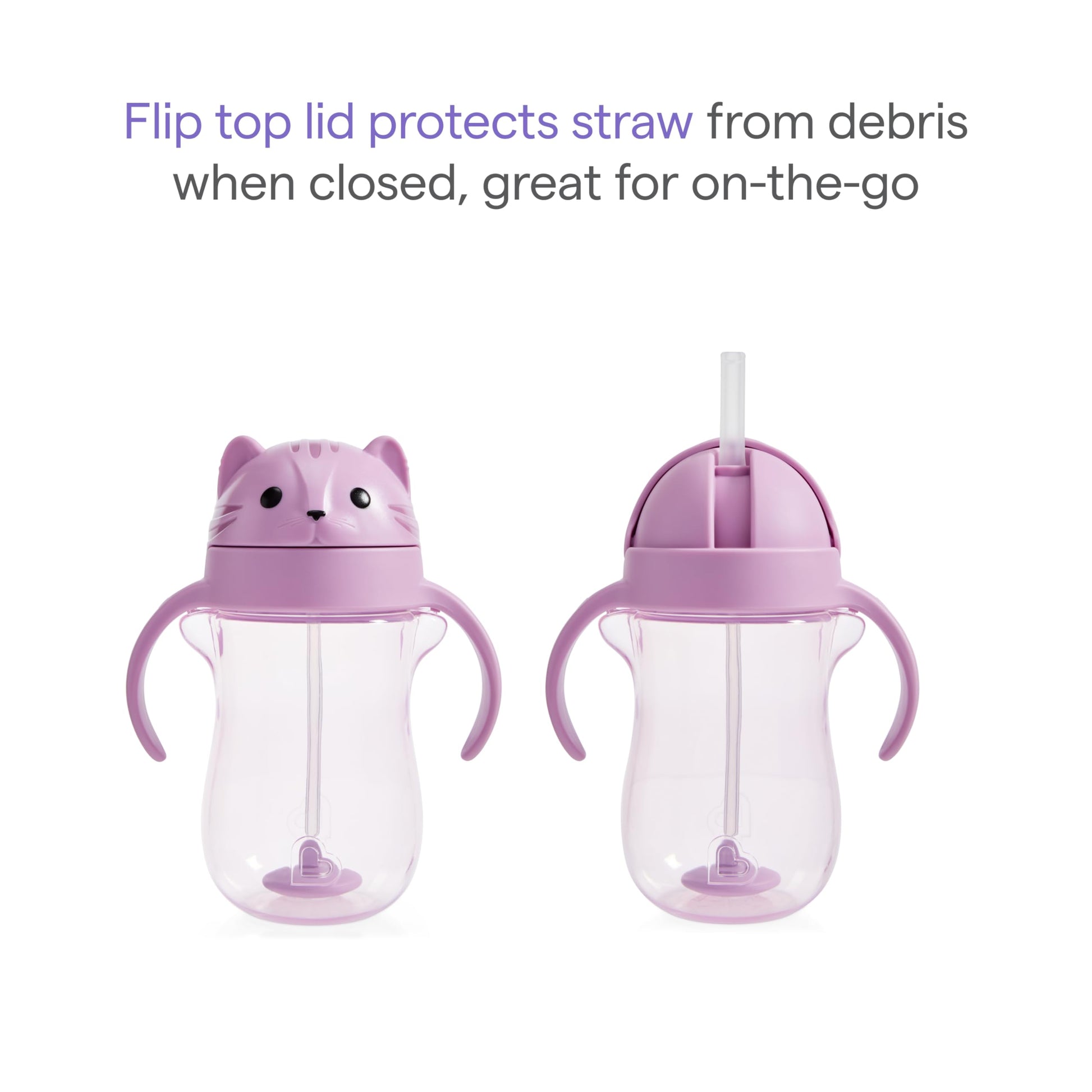 Munchkin cat design transition cup with weighted straw feature