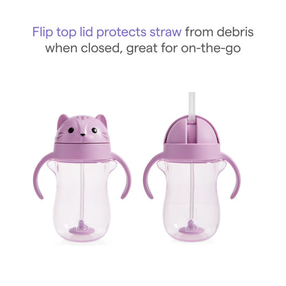 Munchkin cat design transition cup with weighted straw feature