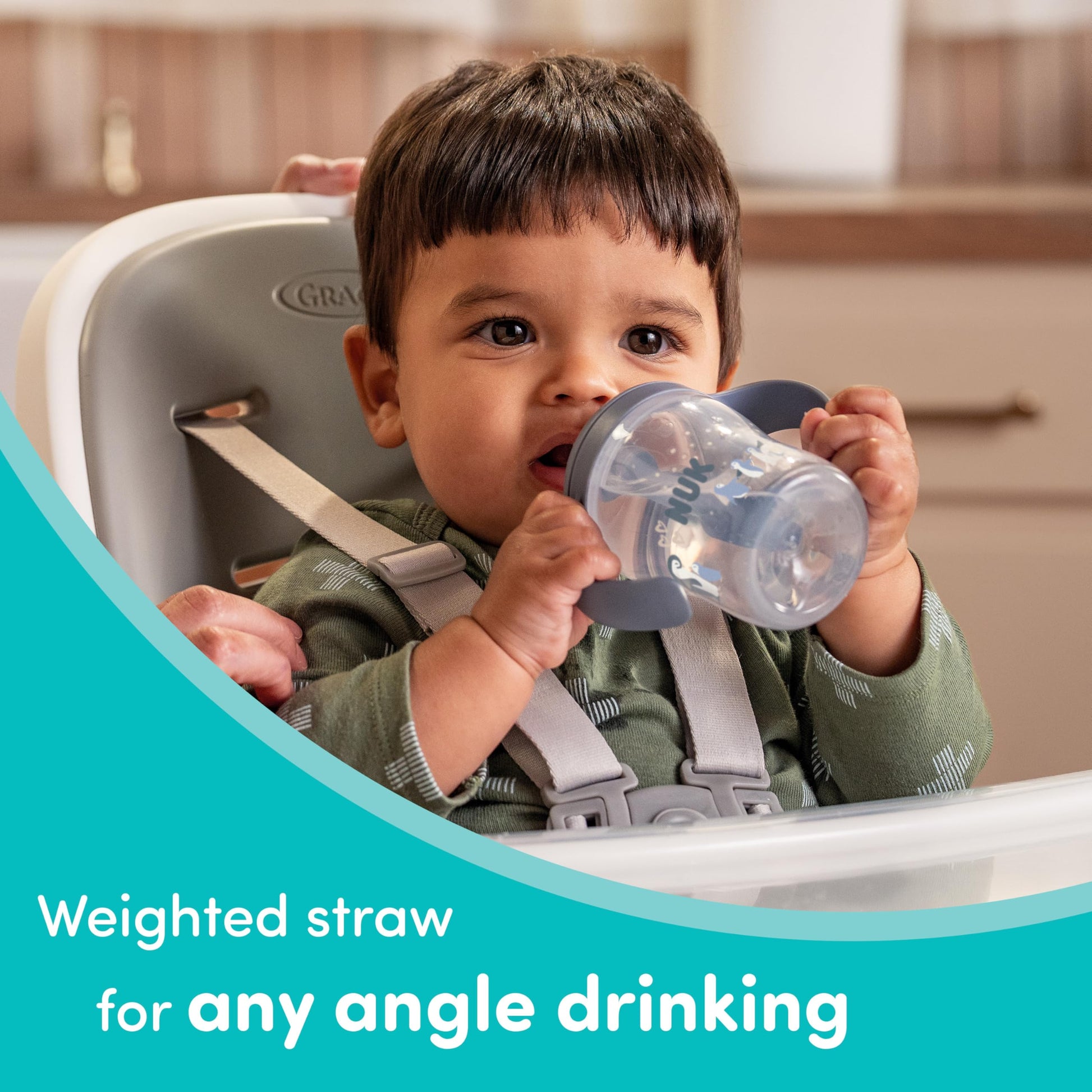NUK transition sippy cup with removable handle features