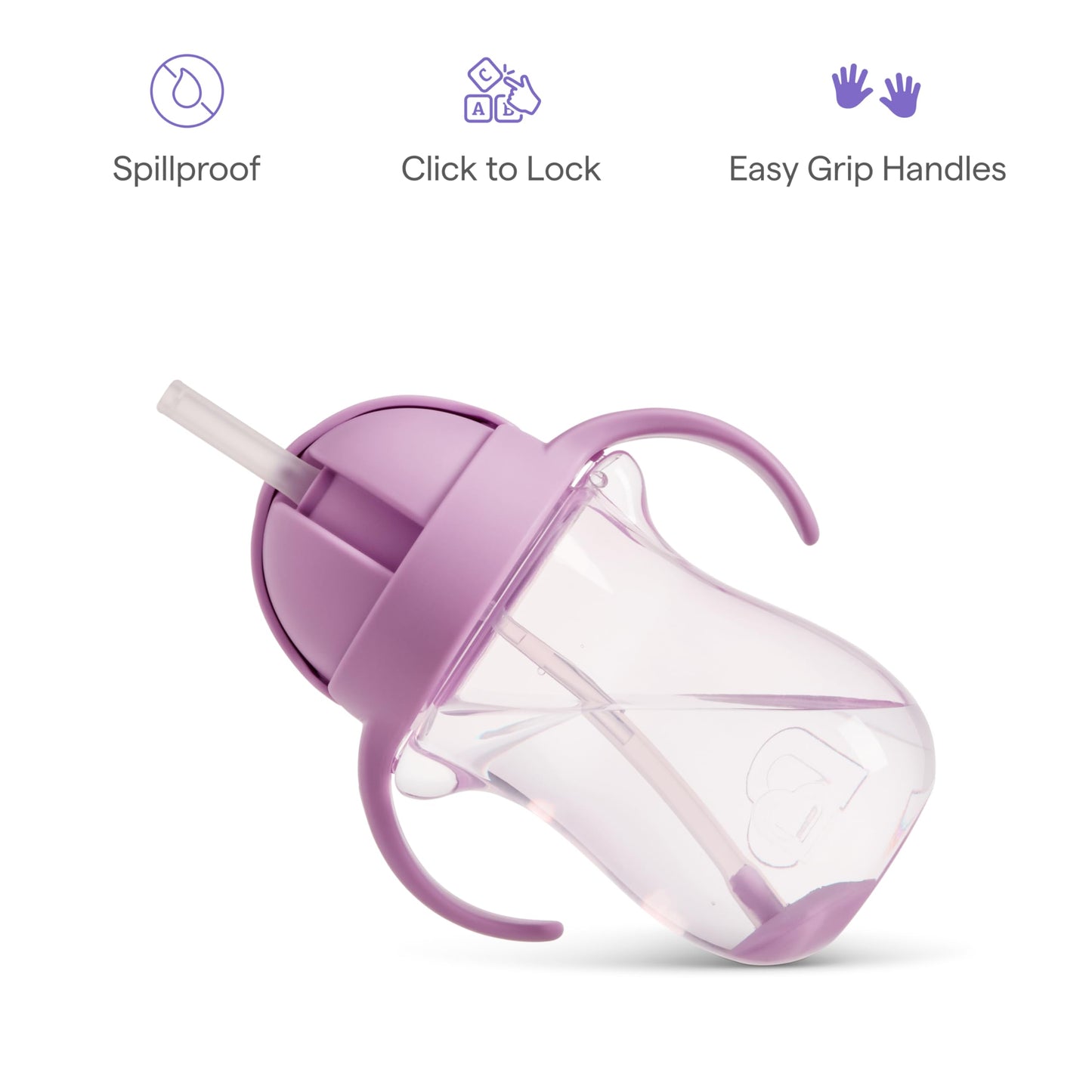 Side profile of Munchkin purple toddler straw cup showing flexible straw
