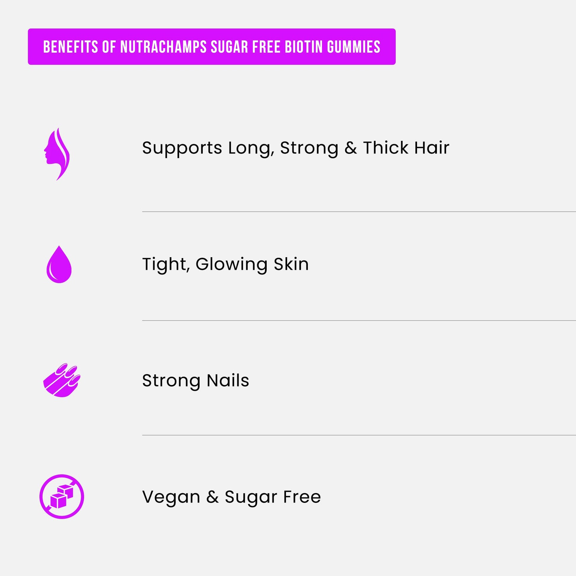 NutraChamps gelatin free sugar free beauty supplement bottle showcasing premium global components