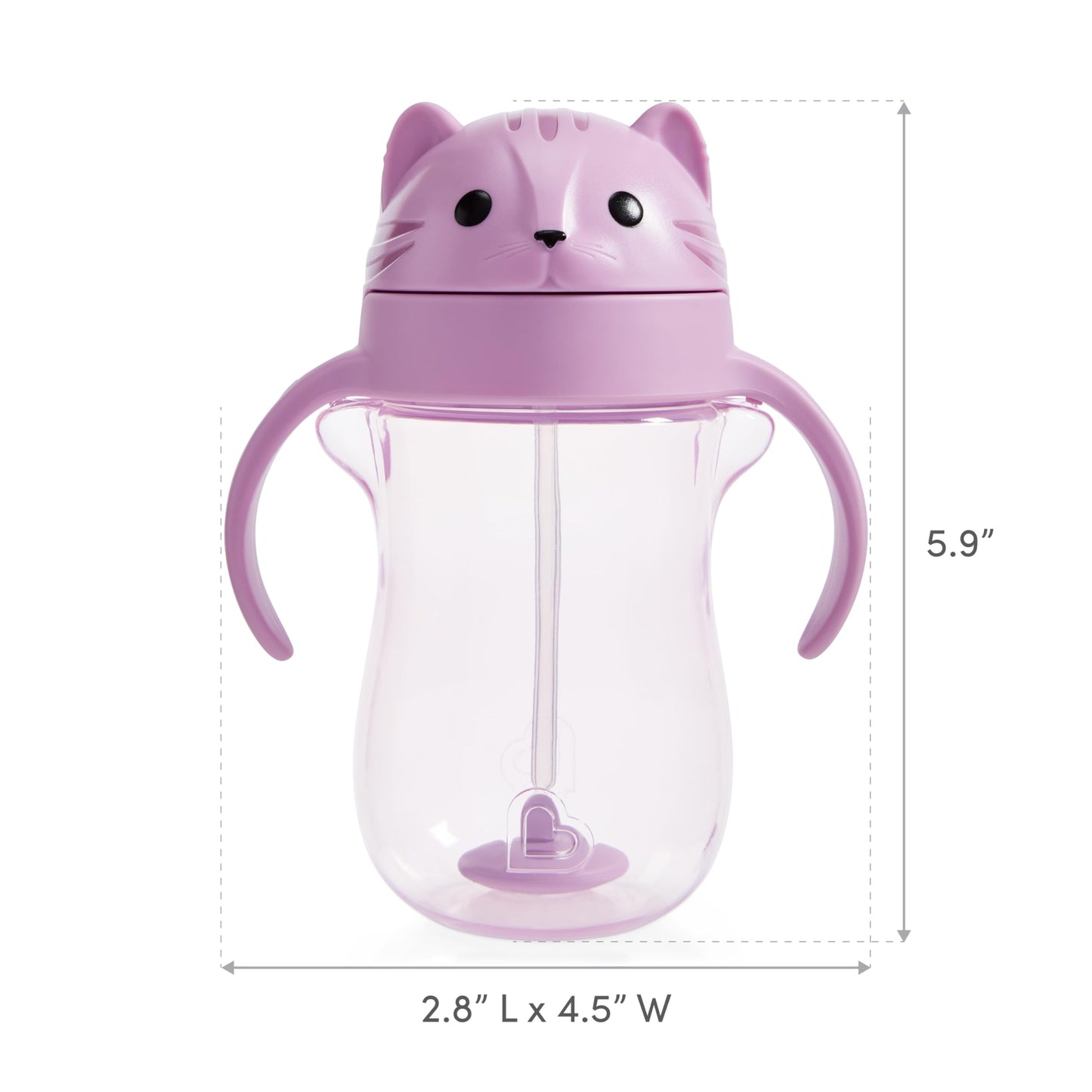 Close up of Munchkin weighted straw cup components and cat design