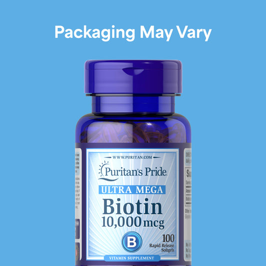 Puritans Pride Ultra Mega Biotin supplement fact panel showing ingredients list