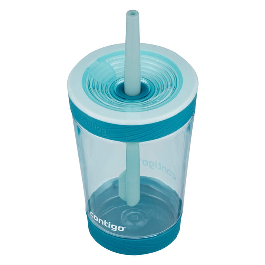 Contigo Honeydew fourteen ounce toddler cup showing the innovative twist apart easy clean straw mechanism