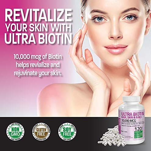 Extra strength biotin capsules by Bronson on clean background