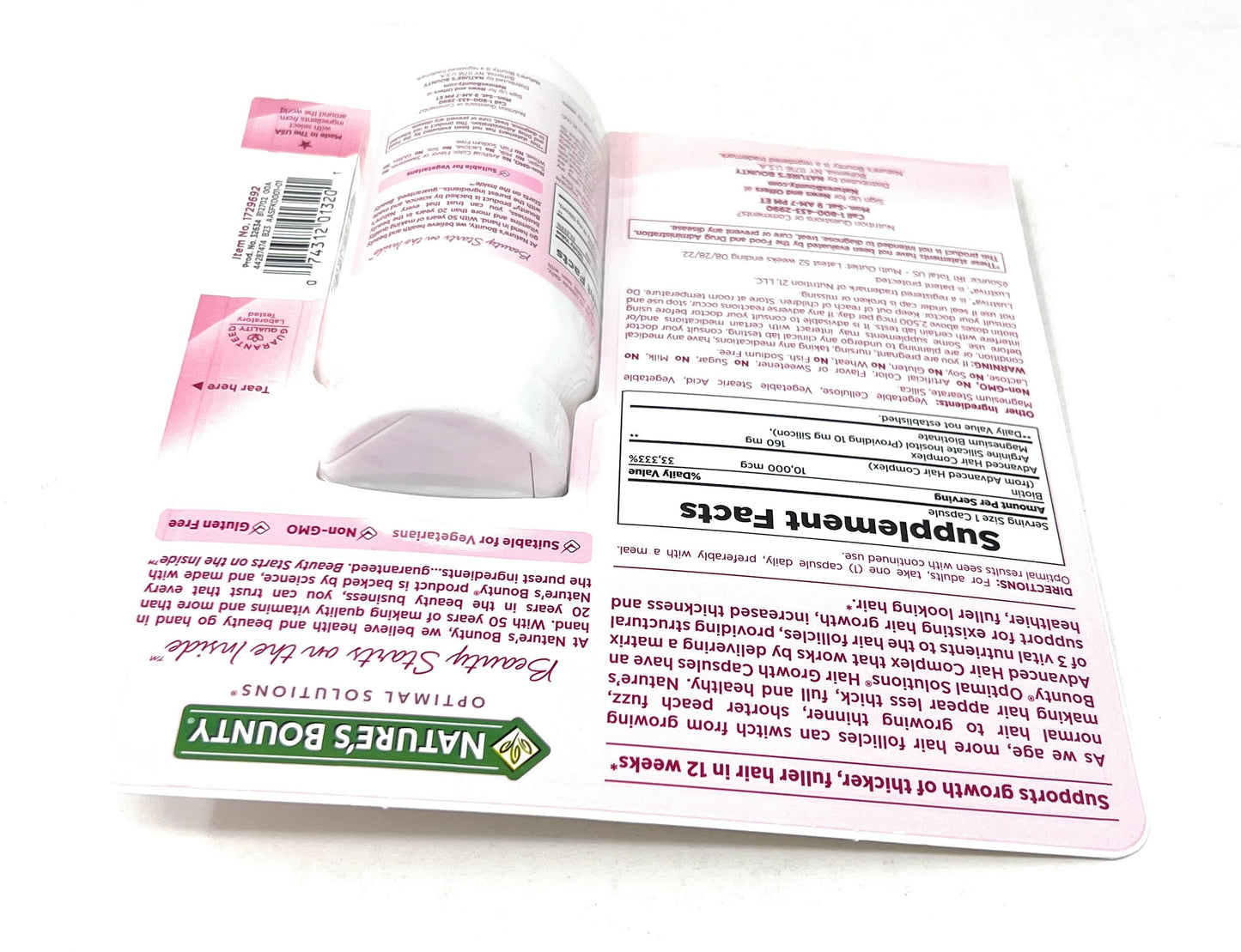 Nature's Bounty hair growth supplement for women packaging graphics close up