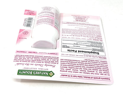 Nature's Bounty hair growth supplement for women packaging graphics close up