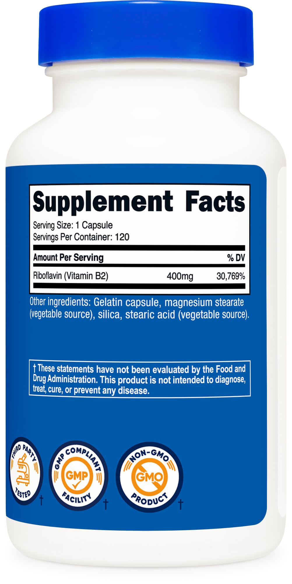 USA imported Vitamin B2 capsule product layout demonstrating size and shape