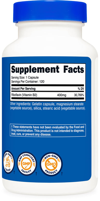 USA imported Vitamin B2 capsule product layout demonstrating size and shape