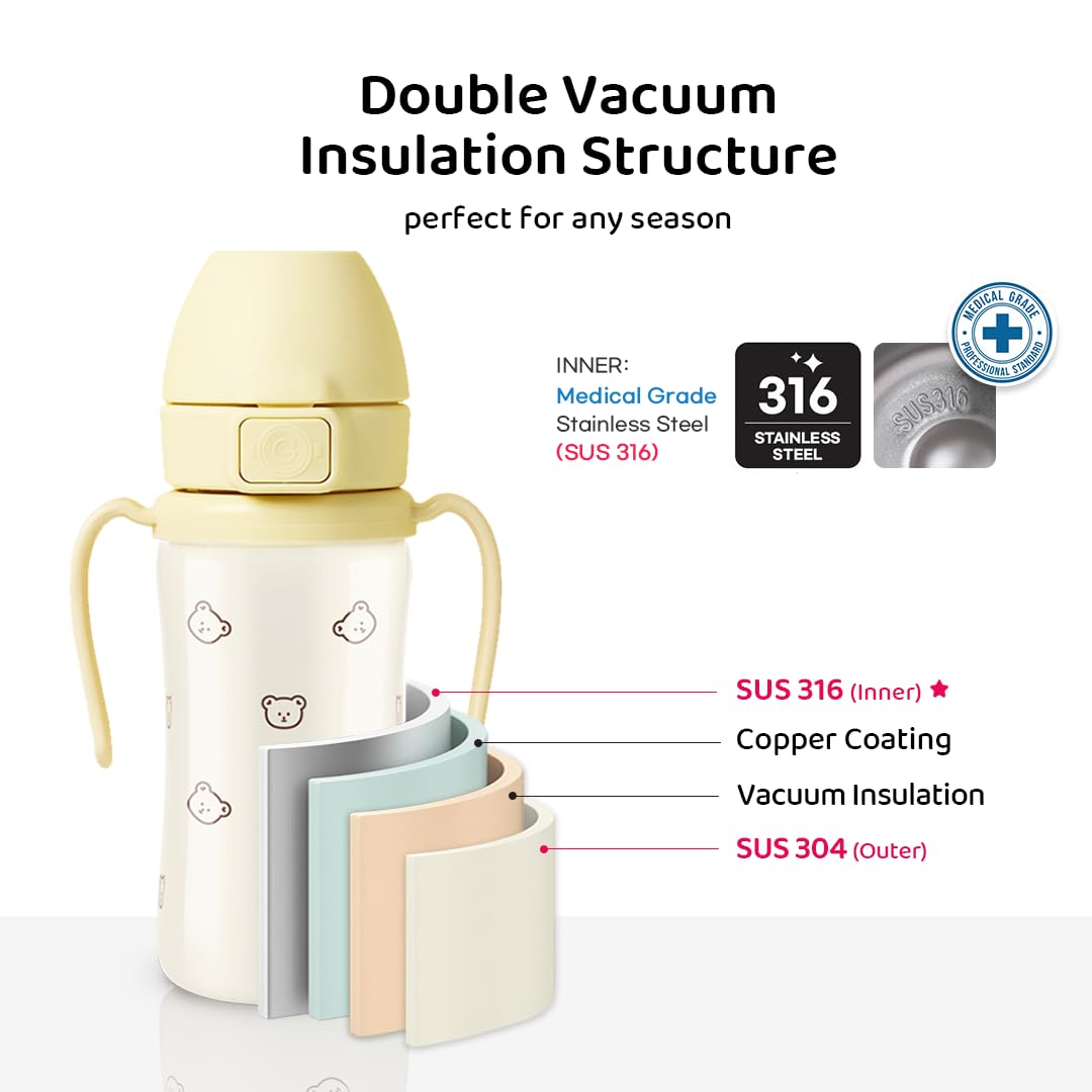 Side profile of Grosmimi stainless steel toddler water bottle