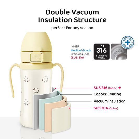 Side profile of Grosmimi stainless steel toddler water bottle