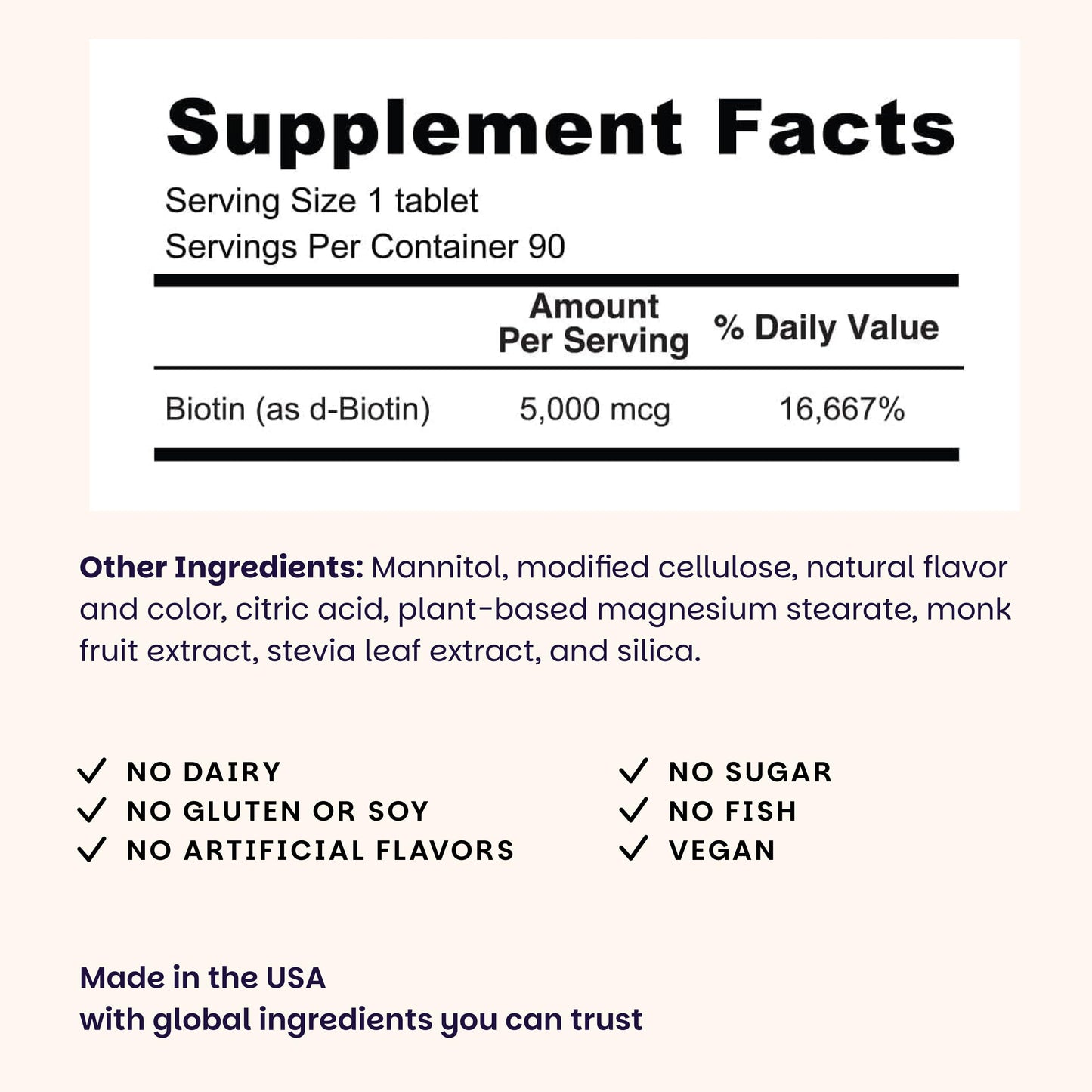 EZ Melts vegan sugar free biotin strawberry burst flavor label details