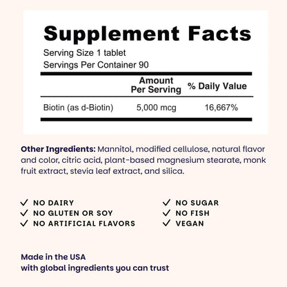 EZ Melts vegan sugar free biotin strawberry burst flavor label details