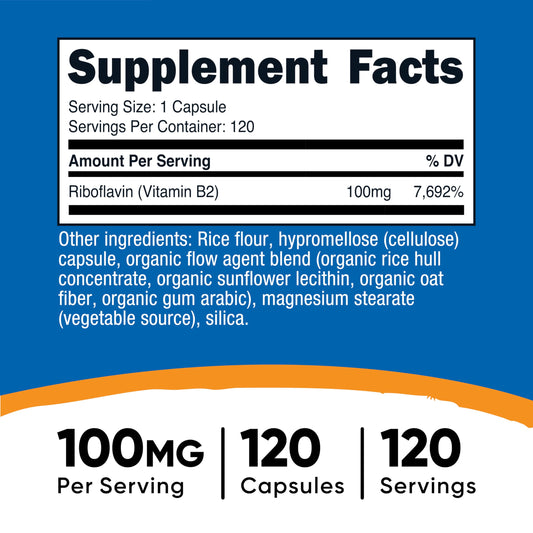 Nutricost Riboflavin dietary supplement energy support facts panel
