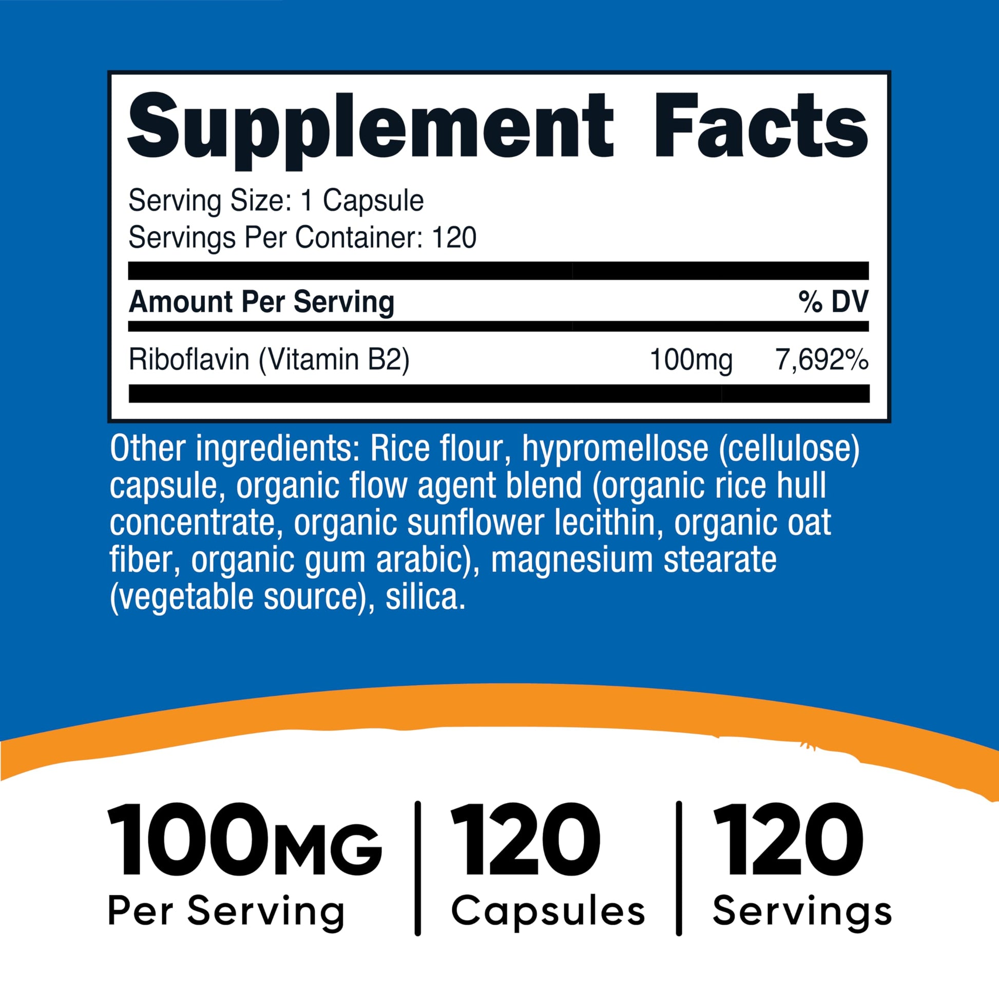 Nutricost Riboflavin dietary supplement energy support facts panel