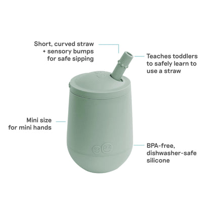 Sage green silicone baby training cup with beginner straw attached for weaning toddlers