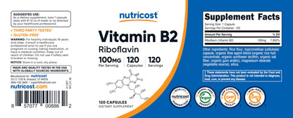 Nutricost premium riboflavin one hundred and twenty vegetarian capsules packaging