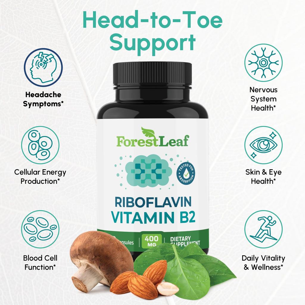 ForestLeaf high potency riboflavin 400mg supplement supplement facts label detail