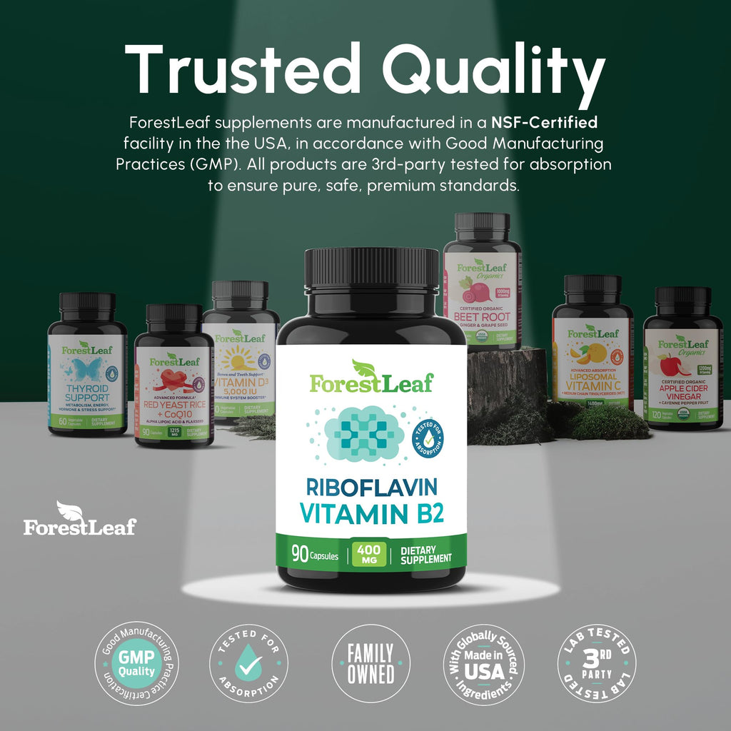 ForestLeaf riboflavin 400mg clean plant based capsule close up view
