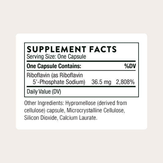 Thorne active vitamin b2 supplement supplement facts label showing riboflavin five phosphate sodium ingredients