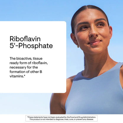 Side profile of Thorne riboflavin five phosphate dietary supplement bottle for cellular energy support