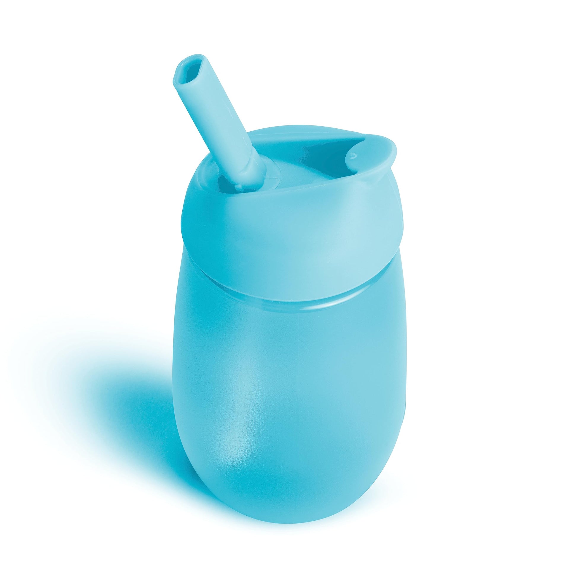 Munchkin spill proof training cup with the silicone straw peeled open for cleaning.