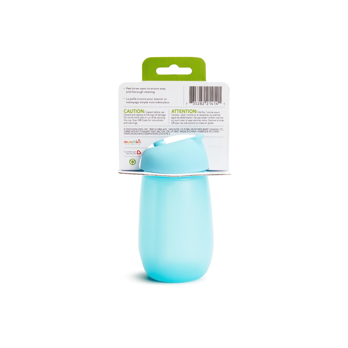 Munchkin ten ounce toddler cup dismantled into three separate pieces to demonstrate assembly.