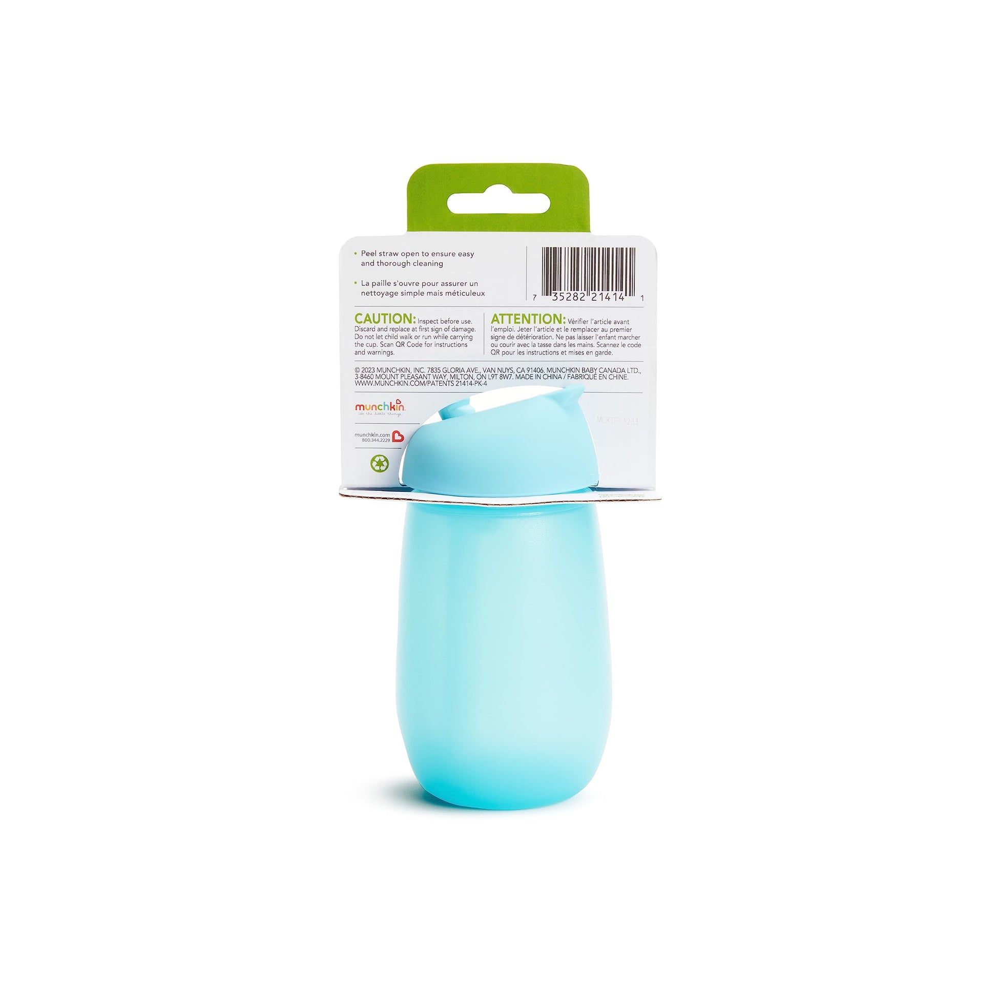 Munchkin ten ounce toddler cup dismantled into three separate pieces to demonstrate assembly.