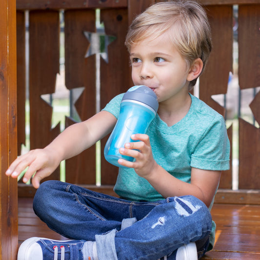 Chicco toddler sippy cup with integrated slide cover open showing the soft silicone straw
