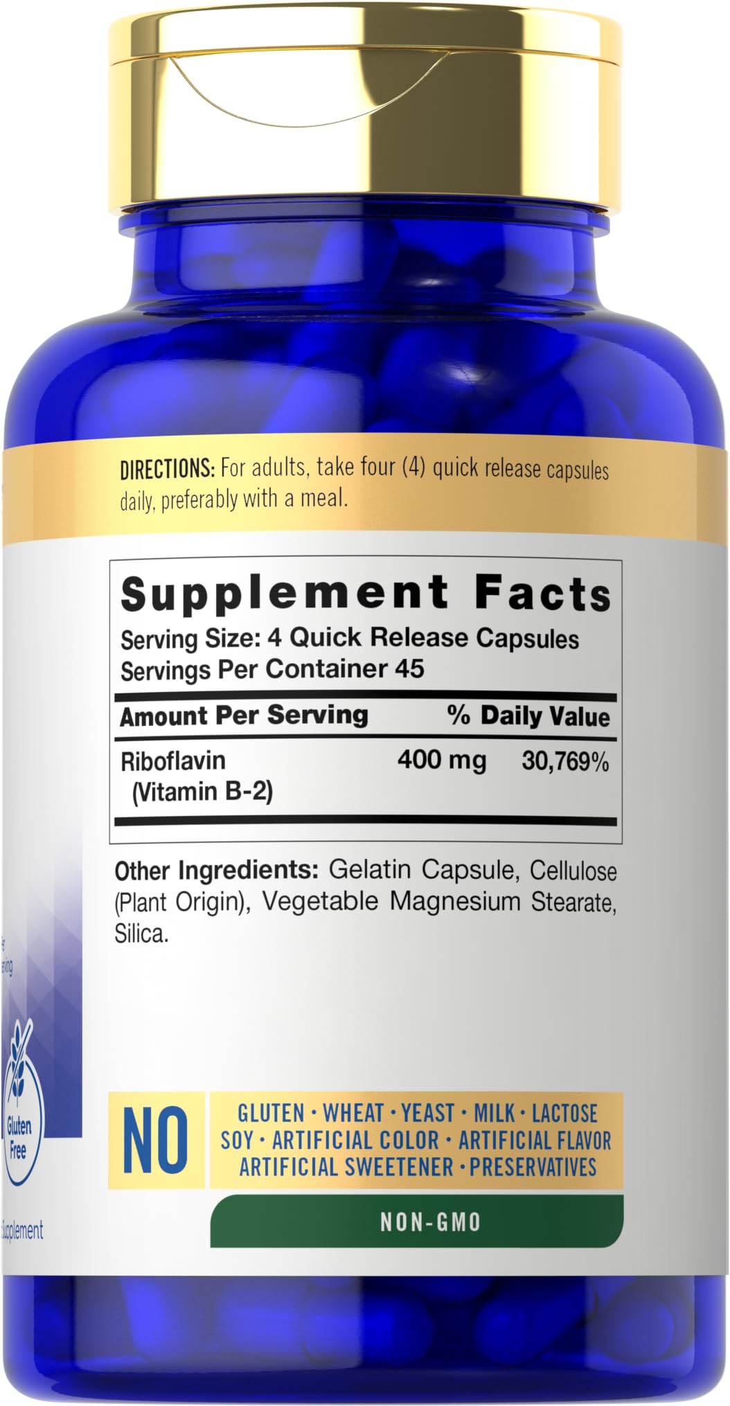 Carlyle Vitamin B2 400 mg supplement facts and ingredients label