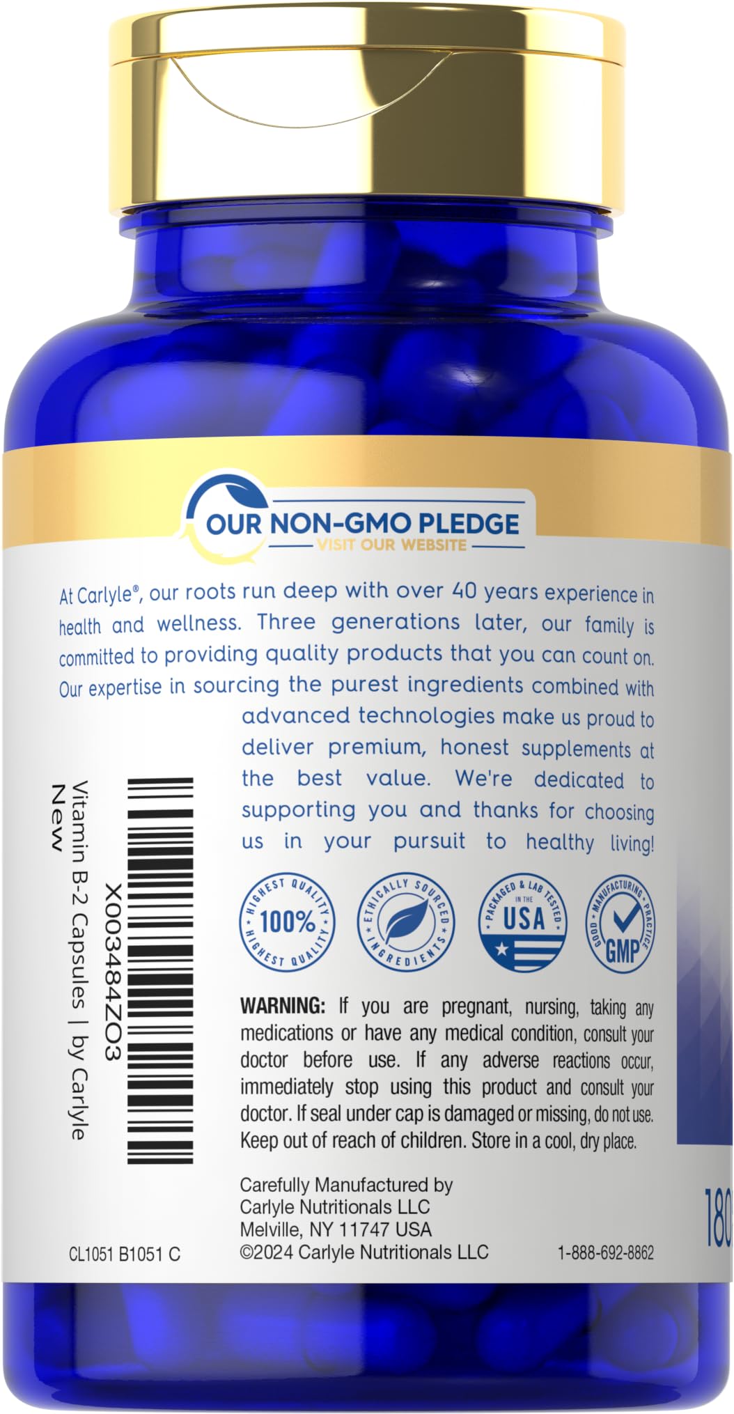 High potency riboflavin 400 mg non-GMO gluten free product certifications