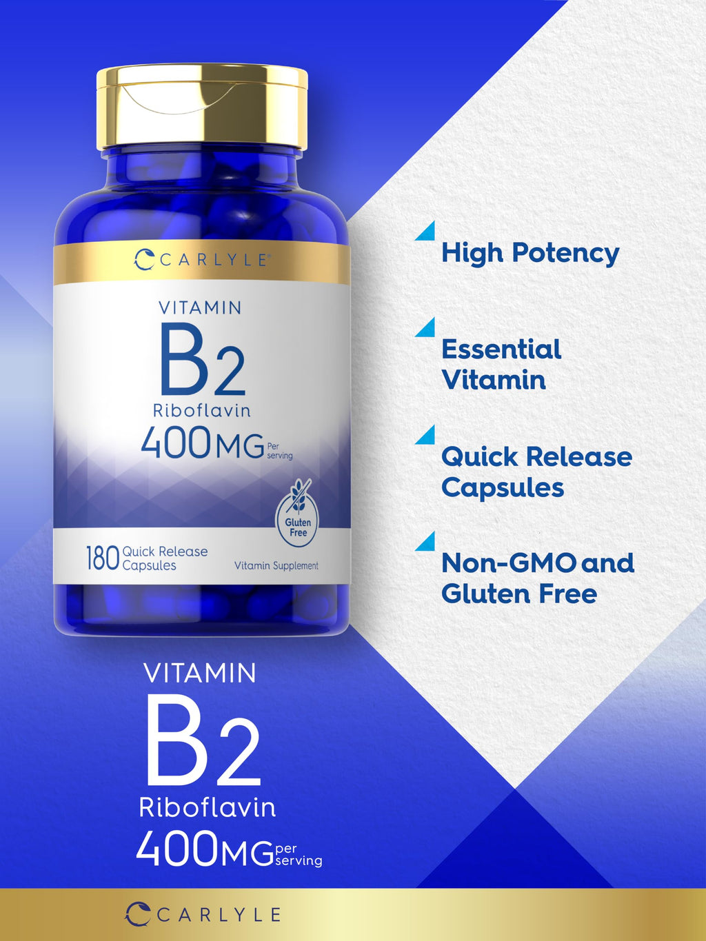 Carlyle Vitamin B2 180 quick-release capsules packaging side view