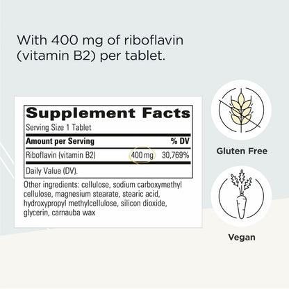 Integrative Therapeutics Vitamin B2 supplement facts panel details on premium 30 tablets bottle packaging
