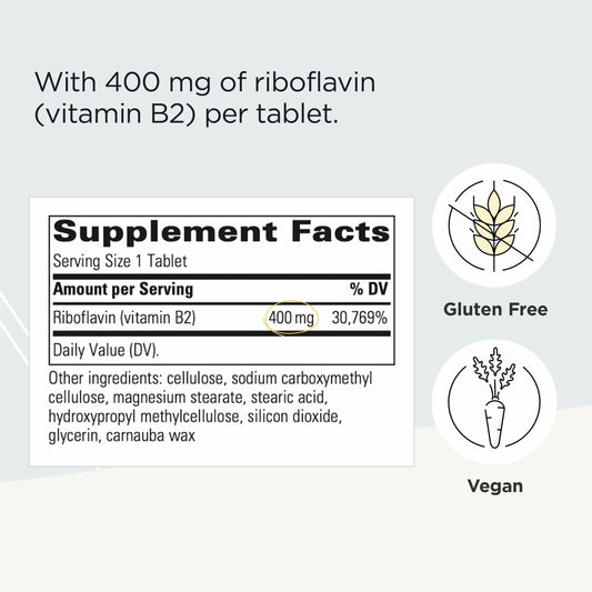 Integrative Therapeutics Vitamin B2 supplement facts panel details on premium 30 tablets bottle packaging