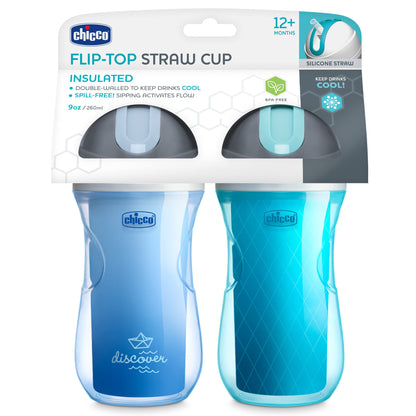 Chicco authentic USA imported twin pack insulated straw cups for children twelve months plus