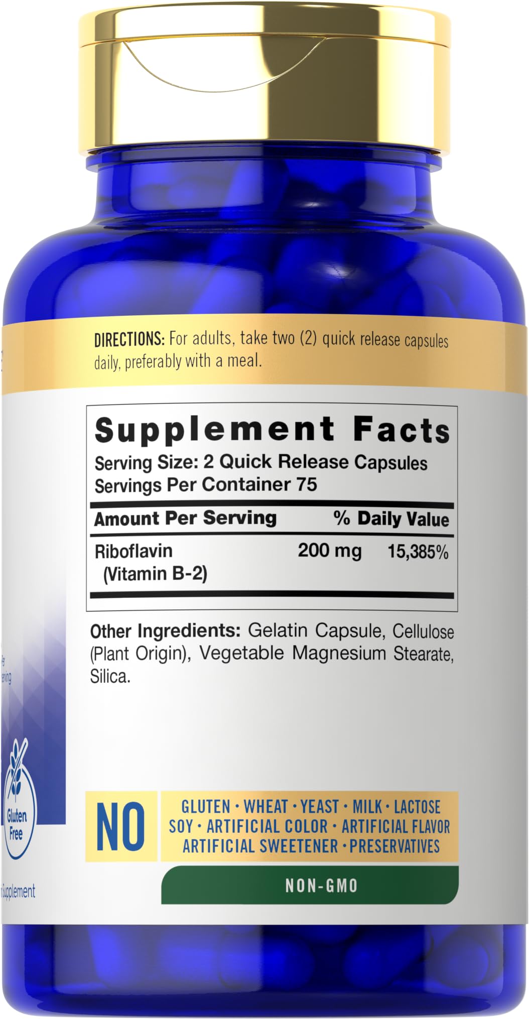 Carlyle Riboflavin 200mg dietary supplement ingredient list label