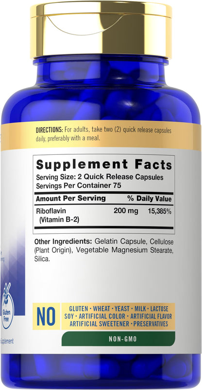 Carlyle Riboflavin 200mg dietary supplement ingredient list label